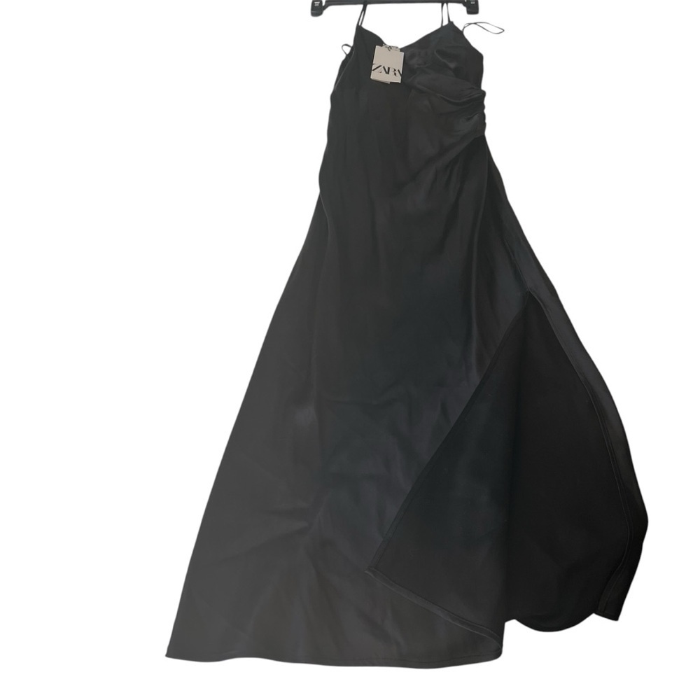 ZARA Black Cocktail Dress/Satin Slip dress / Size: US Small / High Side Slit/ - Picture 3 of 4